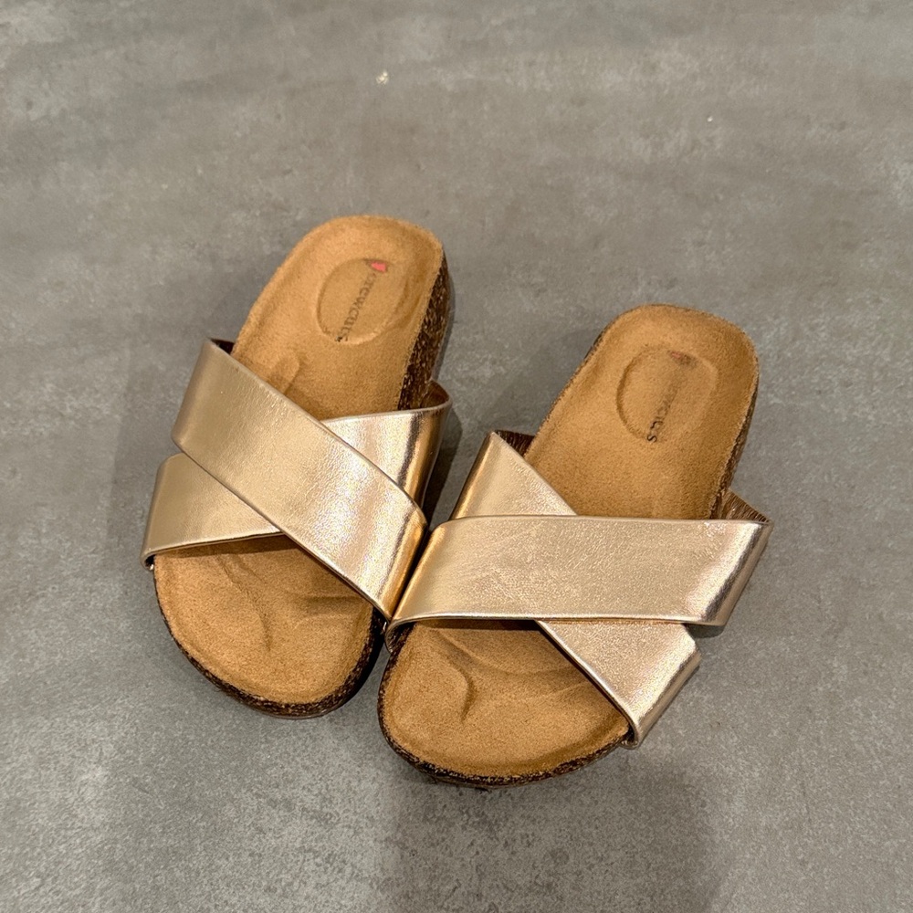 J.Crew Crewcuts Metallic Rose Gold Crisscross Slide Sandals - Girls